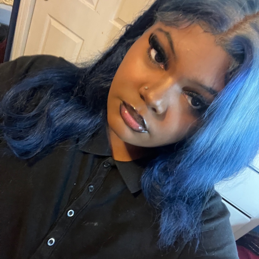 Vibrant Blue Hair Color with Gradient Effect
